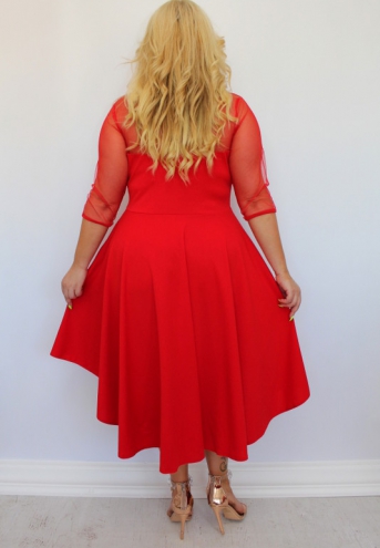 Sukienka Valentina rozkloszowana asymetryczna dekolt serce tiul czerwona SHINE