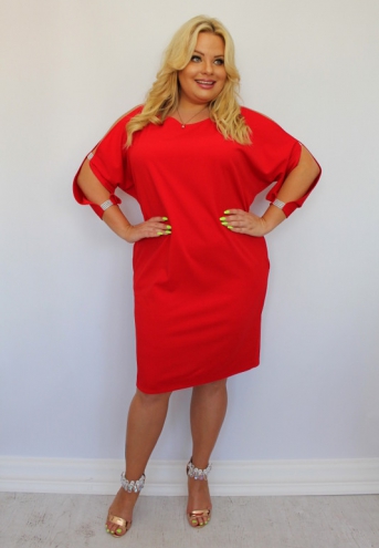 Sukienka Chiara oversize cekiny cyrkonie czerwona gładka