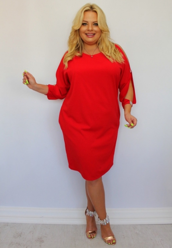 Sukienka Chiara oversize cekiny cyrkonie czerwona gładka