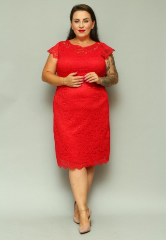 Sukienka Daria trapezowa koronkowa czerwona gipiura