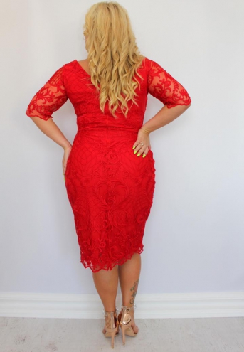 Sukienka Elisabetta ołówkowa ekskluzywna koronkowa czerwona