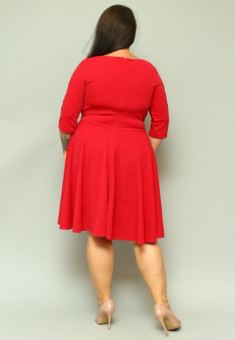 Sukienka Catalena rozkloszowana z kopertowym dekoltem czerwona BRILLIANCE