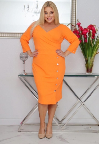 Sukienka Margo z guzikami kopertowy dekolt pomarańczowa