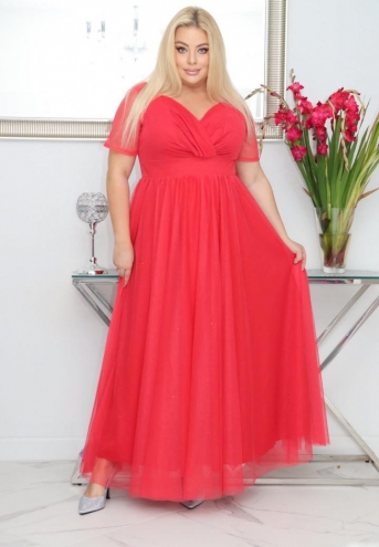 Sukienka Zanzilla z brokatowym tiulem kopertowy dekolt czerwona