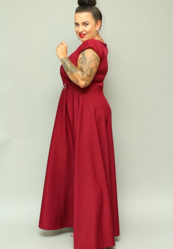 Sukienka Camilia maxi wieczorowa rozkloszowana ekskluzywna kopertowy dekolt bordo