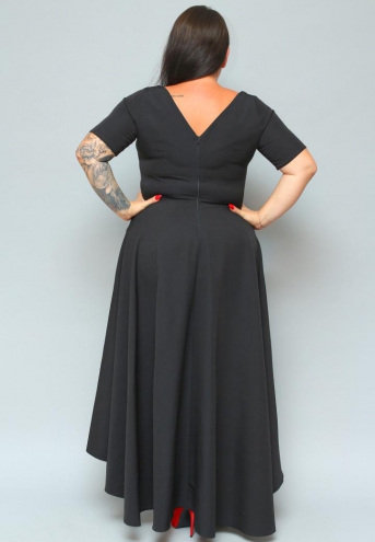 Sukienka Monica maxi wieczorowa rozkloszowana asymetryczna ekskluzywna cyrkoniowy dekolt czarna
