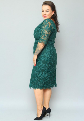 Sukienka Elisabetta ołówkowa ekskluzywna koronkowa butelkowa zieleń