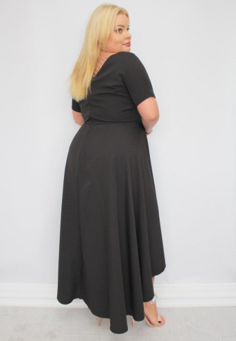 Sukienka Alessia asymetryczna rozkloszowana kopertowy dekolt ozdoba plecy czarna