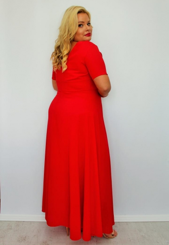 Sukienka Sefora rozkloszowana long wieczorowa kopertowy dekolt czerwona