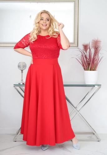 Sukienka Tamara maxi wieczorowa rozkloszowana ekskluzywna hiszpanka koronka gładka czerwona