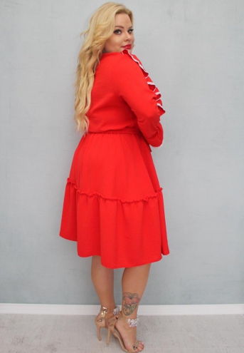 Sukienka Liliana rozkloszowana falbanki bawełniana taśma koronkowa BOHO  czerwona