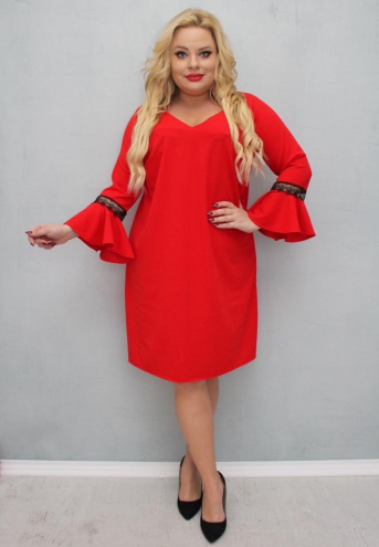 Sukienka Bella trapezowa rękawy falbanki FLAMENCO czerwony