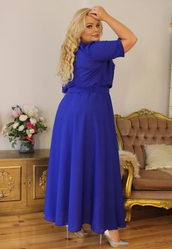 Sukienka Sofija o długości maxi rozkloszowana zwiewna kopertowy dekolt szyfon chabrowa