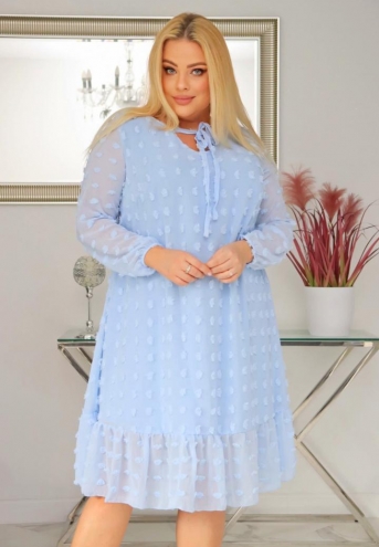 Sukienka Luiza zwiewna lekka szyfonowa z falbanką błękitna