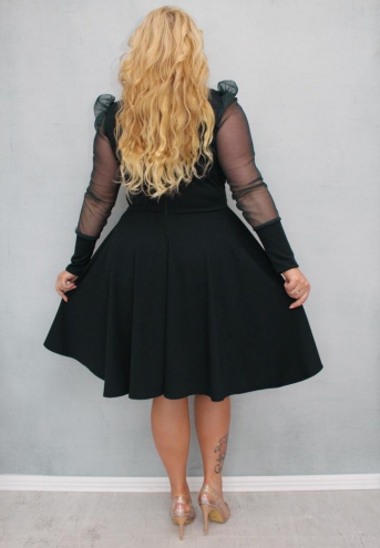 Sukienka Jessica rozkloszowana rękawy z tiulu bufki czarna