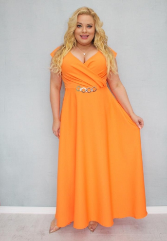 Sukienka Camilia maxi wieczorowa rozkloszowana ekskluzywna kopertowy dekolt pomarańczowa