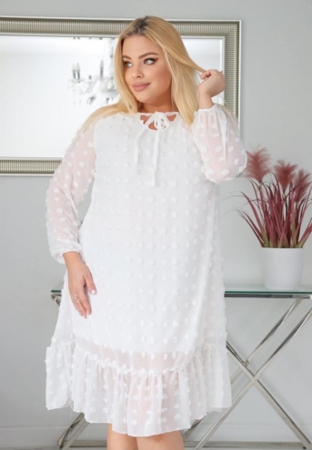 Sukienka Luiza zwiewna lekka szyfonowa z falbanką biała
