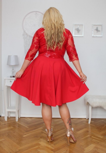 Sukienka Amanda rozkloszowana z kopertowym dekoltem EKSKLUZYWNA czerwona
