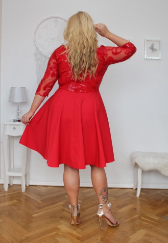 Sukienka Amanda rozkloszowana z kopertowym dekoltem EKSKLUZYWNA czerwona