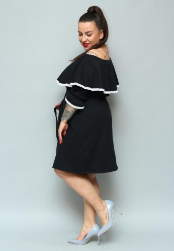 Sukienka Madelyn trapezowa z falbaną i bawelnianą koronkową tasiemką 100% BAWEŁNA POLSKI DRES czarna