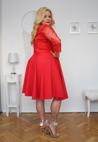 Sukienka Mariposa rozkloszowana ekskluzywna koronka czerwony