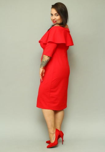 Sukienka Eva ołówkowa hiszpanka z falbaną czerwona gładka