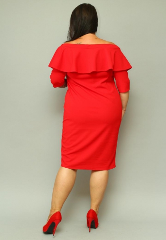 Sukienka Eva ołówkowa hiszpanka z falbaną czerwona gładka