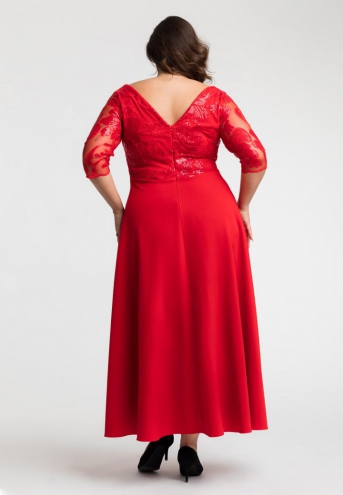 Sukienka Victoria maxi wieczorowa rozkloszowana ekskluzywna kopertowy dekolt koronka czerwona