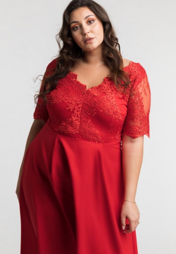 Sukienka Layla asymetryczna rozkloszowana kopertowy dekolt ekskluzywna koronka czerwony