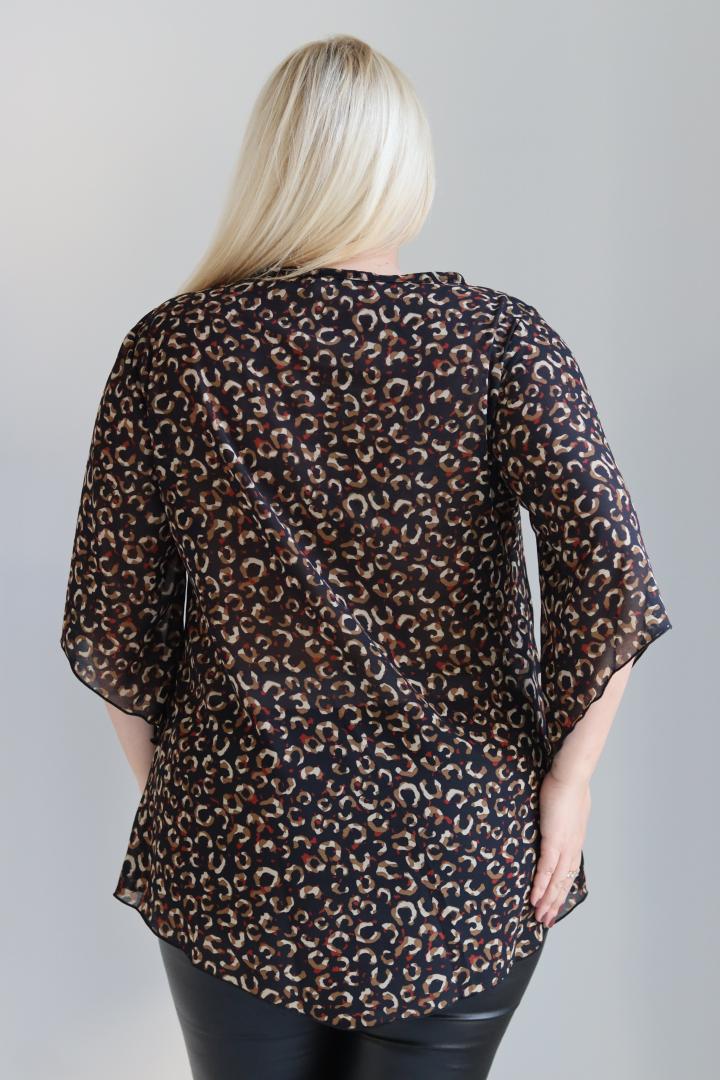 GLAMOUR bluzka tunika Silla szyfonowa lekka zwiewna brązowe cetki