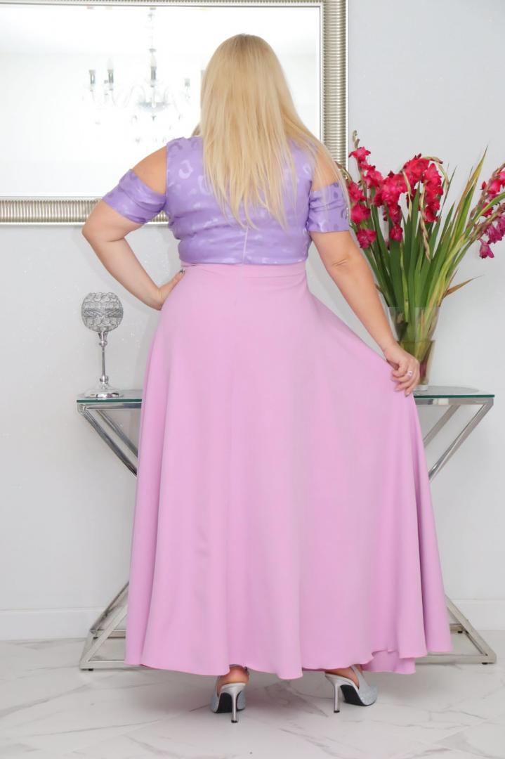 Sukienka Patrycja maxi wieczorowa rozkloszowana ekskluzywna kopertowy dekolt fioletowa