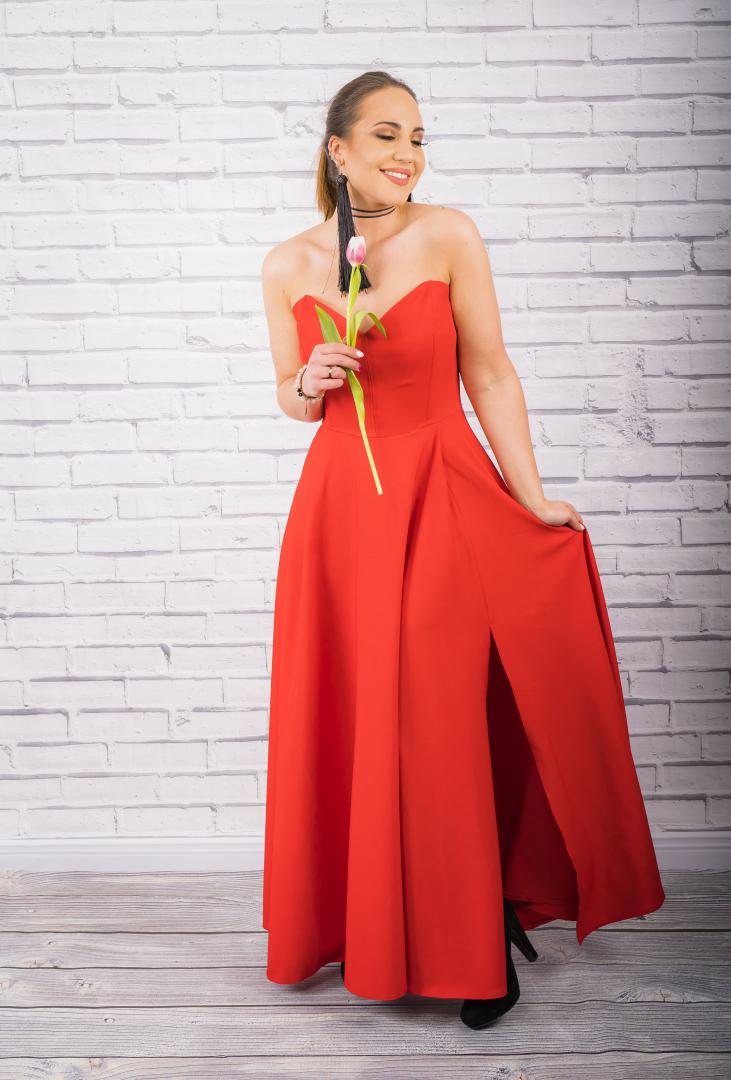 Sukienka Serena gorsetowa maxi długość rozkloszowana czerwona