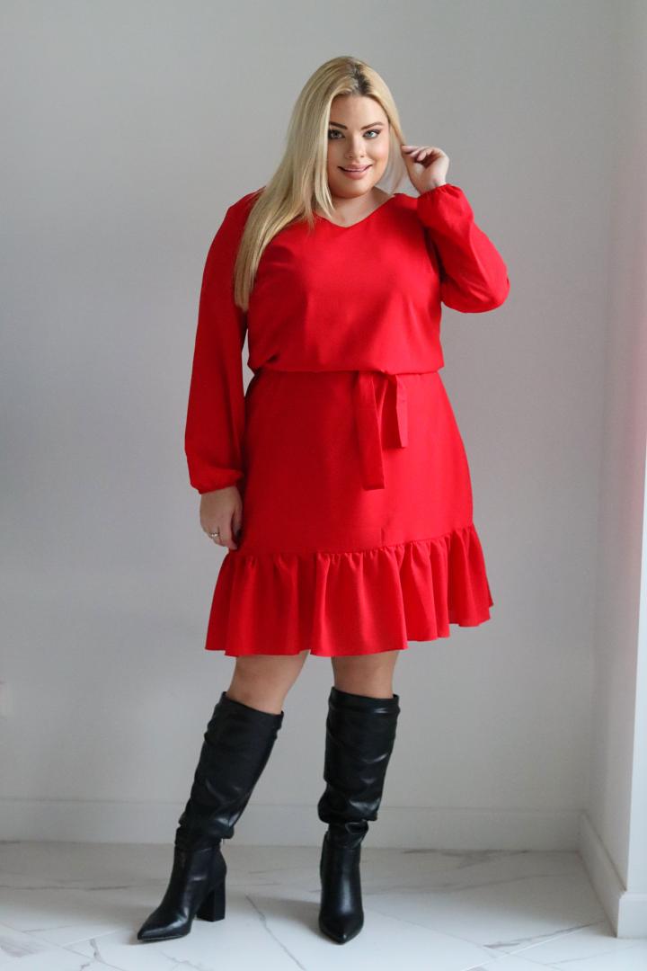 Sukienka Janet zwiewna lekka szyfon falbanki czerwona