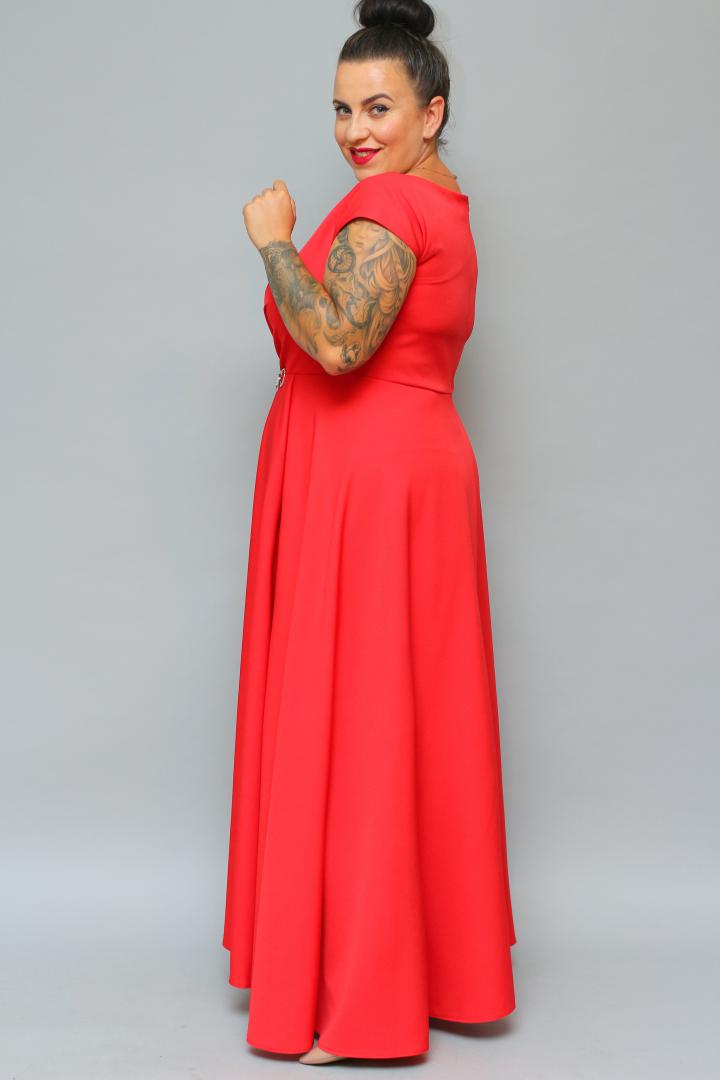 Sukienka Camilia maxi wieczorowa rozkloszowana ekskluzywna kopertowy dekolt czerwona