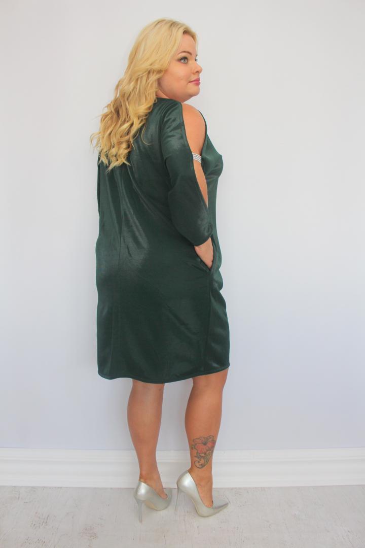 Sukienka Chiara oversize cekiny cyrkonie butelkowa zieleń MOONLIGHT
