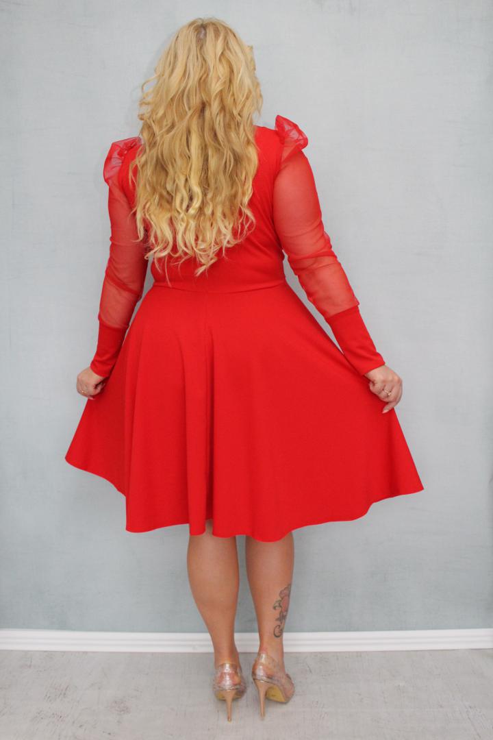 Sukienka Jessica rozkloszowana rękawy z tiulu bufki czerwona