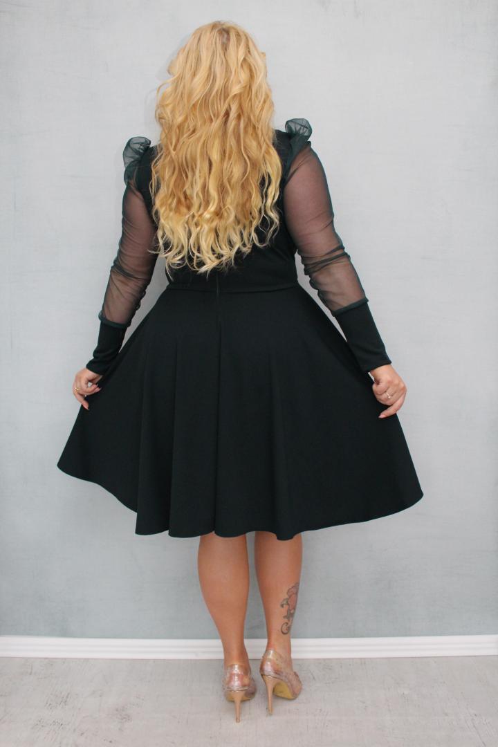 Sukienka Jessica rozkloszowana rękawy z tiulu bufki czarna