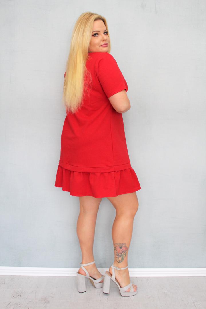 Sukienka Anika trapezowa z falbanką 100% BAWEŁNA POLSKI DRES czerwony