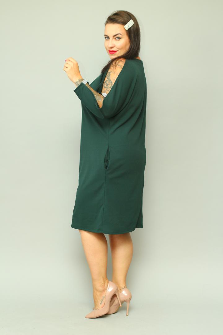 Sukienka Chiara oversize cekiny cyrkonie butelkowa zieleń gładka